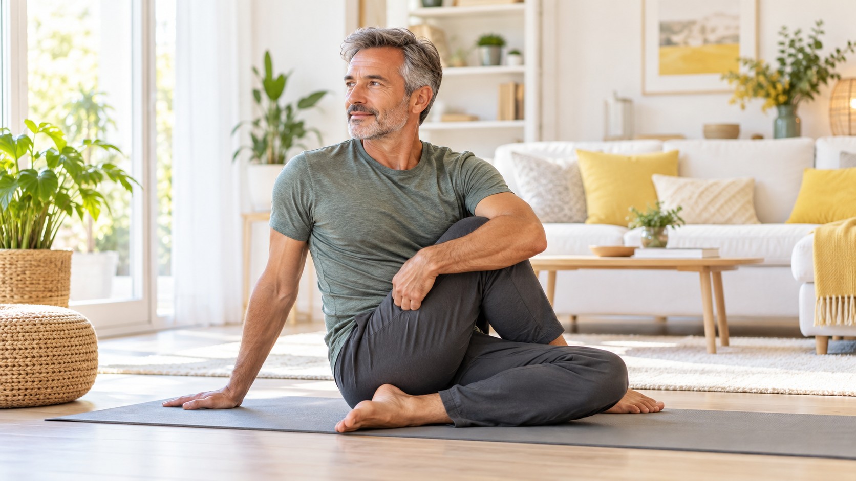 Man doing a beginner-friendly yoga session